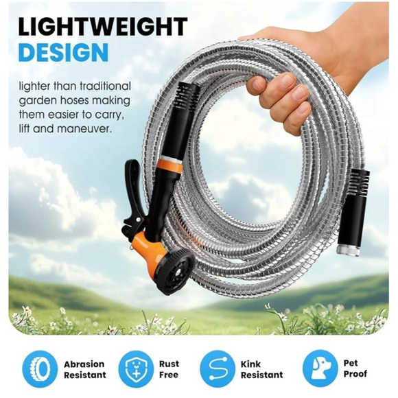 Garden Hose Metal 25 FT, Flexible Stainless Steel Water Hose with 10 Function. - Picture 3 of 9